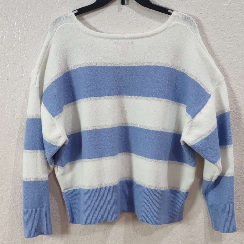 JENNIFER LOPEZ Blue and White Striped Women's Sweater - Picture 8 of 15